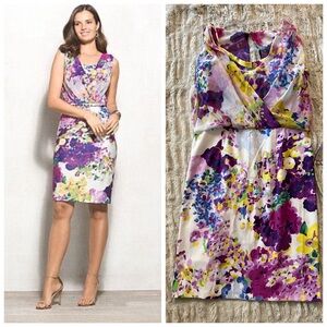 Dress Barn Floral Spaghetti Strap, Long Cowl Drape Neck Belted Dress.